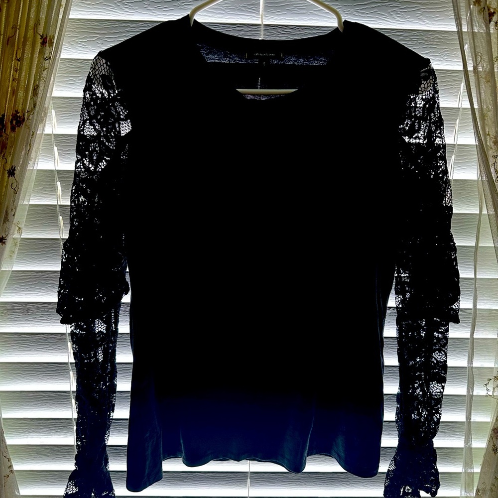 Stella & Dot Black Fitted Ruffled Blouse Small Black